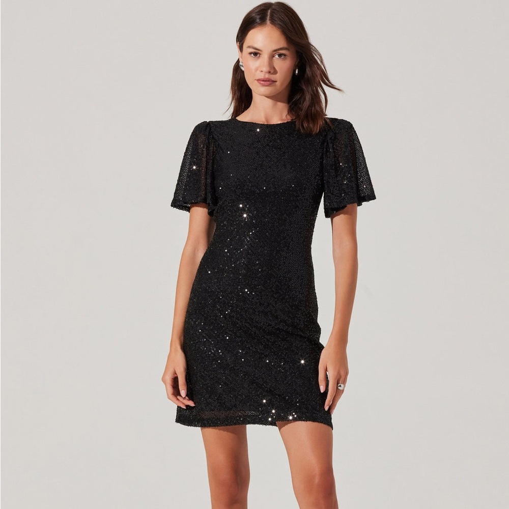 ASTR THE LABEL Cowl Back Black Sequin Mini Dress (Size M)
